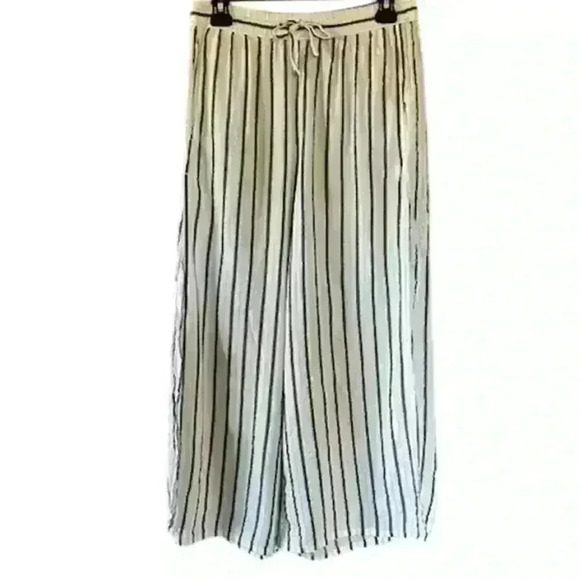 Onia Women's Blue, White and Metallic Wide Leg Side Slit Pants, size Medium - Picture 1 of 4